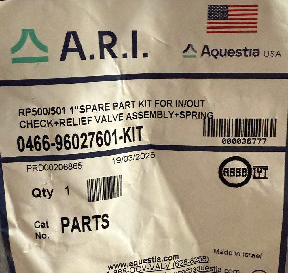 rp500501 1 sparepart kit for incut check relief value assembly spring 1 web